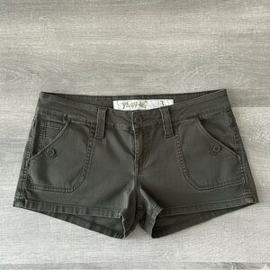 Y2K dark army ash green cargo mini shorts by Plugg